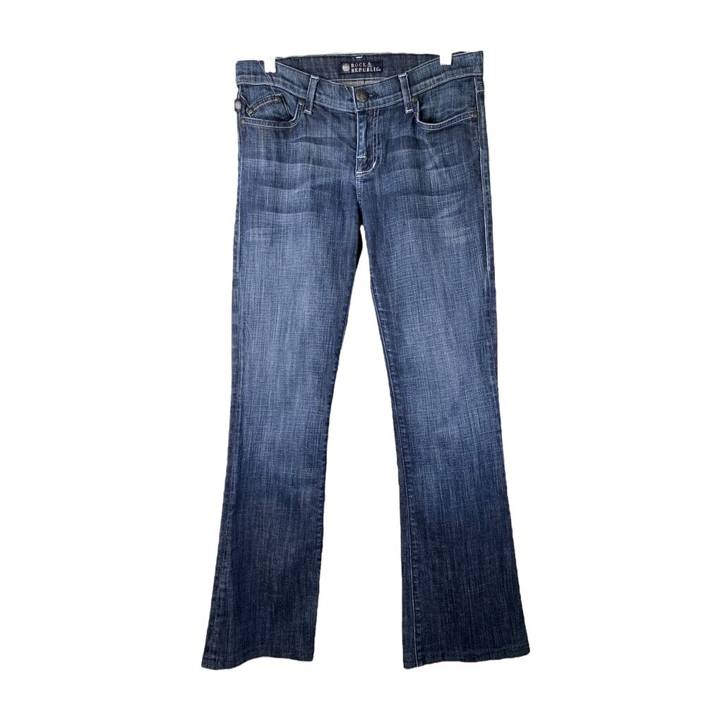 Rock & Republic Jeans Womens 29 Kasandra‎ Flare Denim Diamonds Bling Dark Wash